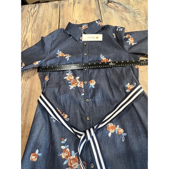 Petal Lush Denim  Midi Shirt Dress Womens M Blue Jean Embroidered Button Up - Picture 6 of 9